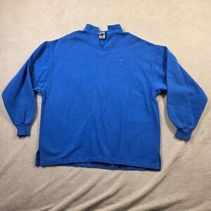 WEK Mens Split Mock Neck Sweatshirt Royal Blue Vintage Style Pullover XL 407